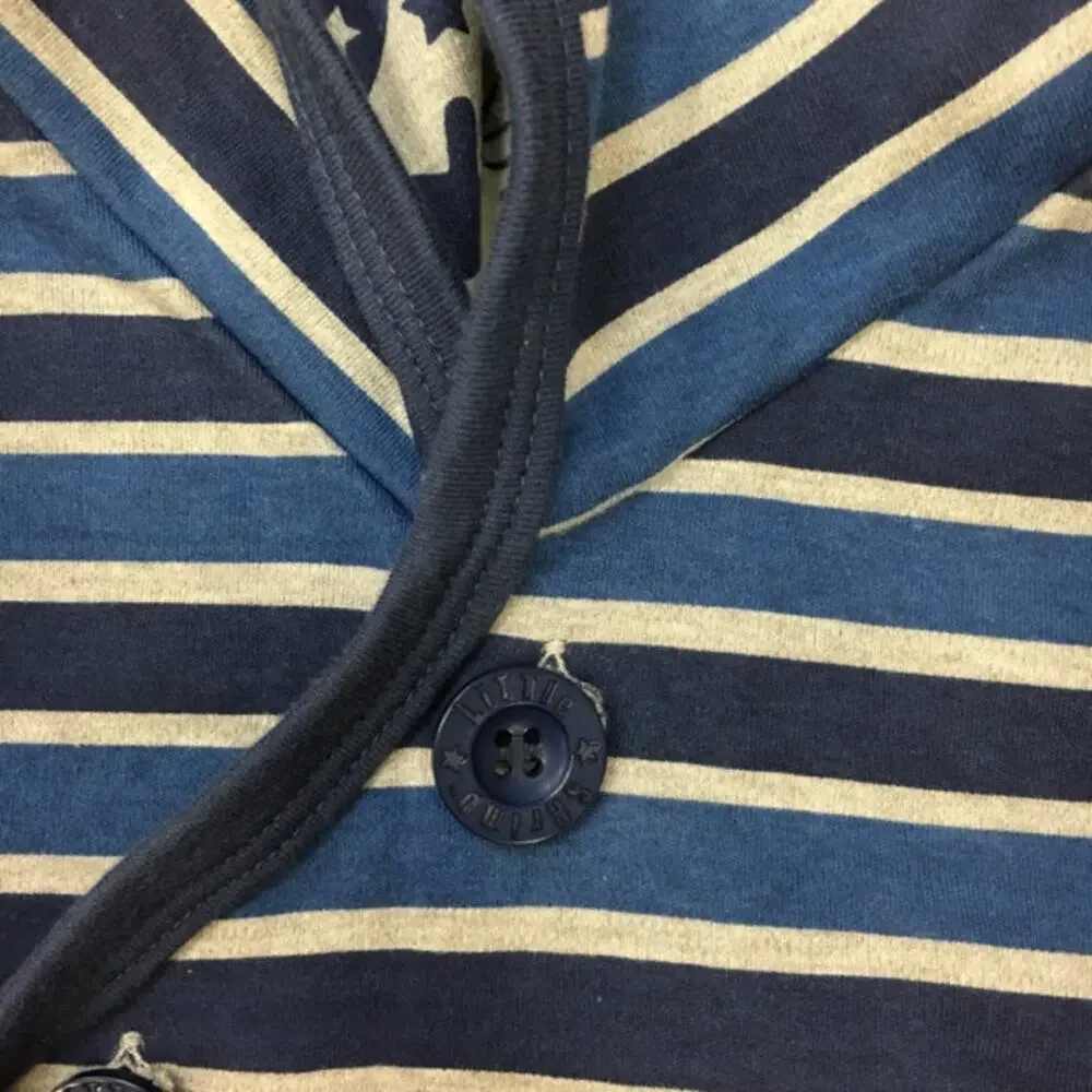 Little Shrimp Boys Jacket Size 18-24 Mo Blue Navy Gray Striped Wrap Style Hoodie